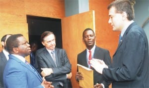 L-R: Vice Chancellor, University of Ibadan, Prof. Isaac Adewole, France Ambassador to Nigeria, Mr Denya Gaver; Head of European Studies, University of Ibadan, Prof. Babatunde Ayeleru and Deputy Director, Alliance-fransaice, Mr Michelland Nicolas, during the visit of France Ambassador to University of Ibadan yesterday.