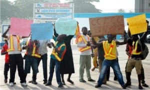 China Civil Engineering Construction company workers protesting poor welfare packages in Lagos, yesterday