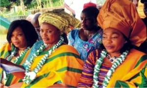 National officers of  Prison Officers' Wives  Association (PROWA) R-L:  Public Relations Officer, Mrs Henrietta Toby, Secretary, Mrs Afujue Ogechukwu and President, Mrs Lizzie Ekpendu, during a Fund Raising for PROWA  Nursery and Primary School in Enugu, yesterday.