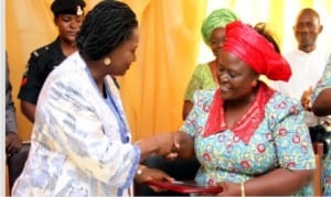 Rivers State  Deputy Governor, Dr Ipalibo Banigo (left), receiving a plaque from the Principal, Government Girls Secondary School, Oromenike, Dr Augusta Fubara, during the school’s end of year/thanksgiving party in Port Harcourt, recently