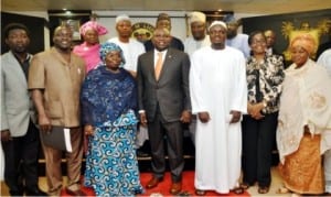 Governor Akinwumi Ambode of Lagos State (4th left), his Deputy, Dr Oluranti Adebule (3rd left),  Amirul Hajj and Chairman, Special Adhoc Committee for the Lagos 2015 Hajj, Dr Abdulhakeem Abdullateef (3rd right) and others, during the inauguration of the Committee in Lagos last Monday