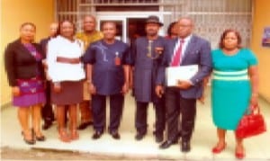 Federal Commissioner, Public Complaints Commission (PCC), Rivers State, Dr Alpheaus Paul-Worika having a group photograph with the Staff of NTA Port Harcourt, during his courtesy visit to NTA Port Harcourt. Photo Prince Obinna Dele