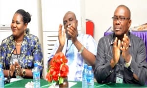 L-R: Director of Accreditation, Medical Laboratories Science Council of Nigeria (MLSCN), Mrs Lawrena Okoro, Director, Economics and Statistics, Manufacturers Association of Nigeria (MAN), Mr. Ambrose Oruche and Director, Collaboration and Trade Facilitatation, Nigeria Agricultural Quarantine Service, Mr Chris Onukwuba, at the regional Consultative Forum  in Abuja, on Tuesday 