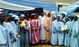 Governor Umaru Al-Makura of Nasarawa State (middle), his Wife, Mrs.salamatu Umaru-Al-Makura (7th left), with trainees of Mothers and Child Care Education Foundation (MCCEF), during their graduation in Lafia on Saturday