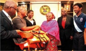 l-R: Business Development Manager, Emo Exploration and Production Ltd, Mr Dennis Otsemobior, Deputy Managing Director, Total Nigeria, Mr. Charles Ngoka, Supervisor, Community Development, National Petroleum Investment Management Services, Mrs Helen Nkwo, Lagos Deputy Governor, Dr Oluranti Adebule, Acting Permanent Secretary, Ministry of Transportation, Mrs Adebisi Ariyo and Managing Director, Lagos State Waterways Authority (LASWA), Mr Olayinka Marinho, at the handing over of 2,400 Life Jackets Donated by Total Nigeria Plc. to the Lagos State Government on Wednesday