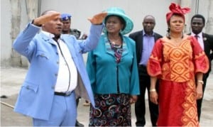 The General Overseer, Kingdom Life Gospel Church, Bishop Victor Uzosike (left), explaining a point to the Rivers State Deputy Governor, Dr. (Mrs) Ipalipo Harry Banigo (2nd left), at the Cathedral’s project site of the church, while his wife, Pastor (Mrs) Esther Uzosike watches, during the 2015 Women Convention in Port Harcourt on Saturday.