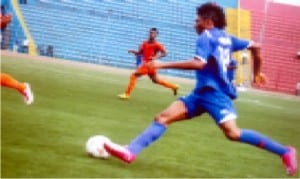 Ifeanyi Egwim of Dolphins FC in flight