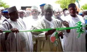 Governor Ibrahim Dankwambo Of Gombe State (middly),  inaugurating  sale of fertilizer in Gombe recently