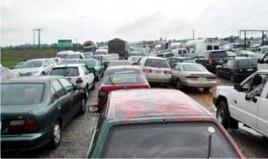 Traffic on Abuja-Kaduna Expressway at Giri Junction due to flood across the highway in Abuja, recently         Photo: NAN