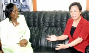 Permanent Secretary, Ministry of Information, Dr Folashade Yemi-Esan (left), with the Vice Minister, Administration of Press, Publication, Radio, Film and Television (SAPPRFT) of China, Ms Li Qiufang, during the visit of the Chinese press  delegation to the Ministry of Information in Abuja, on Wednesday