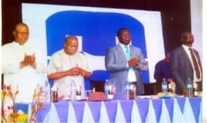 L-R: Chairman, Christian Association of Nigeria’s Local Government Coalition, Rev Peters Georgewill, former Chairrman, Church Growth Forum, Rivers State, Rev. Charles Emen, Chairman, CAN, Rivers State, Apostle David Zilly Aggrey and Rivers State Overseer, Deeper Christian Life Ministry, Rev. Andrew E. Osagie, during a Special Ministers Breakfast Forum, in the preparation for the Port Harcourt Great Miracle Crusade organised by DCLM in collaboration with CAN in Port Harcourt  on Wednesday.             Picture: Egberi A. Sampson