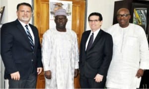 L-R: Economic Officer, US Embassy, Mr Joel Kopp, Director-General, National Automotive Design and Development Council (NADDC), Mr Aminu Jalal, US Counsellor for Economic Affairs, Mr Alan Tousignant and Director, Policy and Planning, NADDC, Mr Luqman Mamudu, during the visit of the US officials to the council in Abuja, recently.