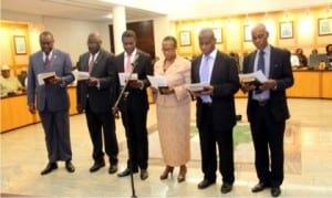 Newly appointed Permanent Secretaries in Rivers State taking their oath of office at Government House, Port Harcourt on Friday