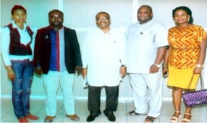 General Manager, Rivers State Newspaper Corporation, Mr Celestine Ogolo (middle), in a group photograph with members of Rotary Club of Port Harcourt Central, durinmg their facility visit to the corporation in Port Harcourt on Tuesday. Photo: Egberi A. Sampson