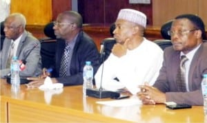 L-R: Deputy General Manager, Consumer Affairs, Nigerian Electricity Regulatory Commission (NERC), Mr Imamuddeen Talba, General Manager, Finance and Management Services, Mr Mustapha Bukar, Deputy General Manager, Public Affairs, Dr Usman Abba-Arabi, and Deputy General Manager, Enforcement Unit, Mr Chijioke Obi, at a public Consultation of the Commission's Draft Regulations on Feed in Tariff, Smart Metering and Capping on Estimated Billing in Abuja, yesterday