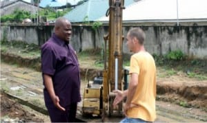 Rivers State Governor, Chief Nyesom Wike (left),with Project Supervisor, Zerock Construction Company, Engr. Rabbi, during the inspection of Industry Road in Port Harcourt, recently. 