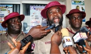 L-R: Head of Media Relations and Strategy, FRSC, Corps Commander Bisi Kazeem, representative of the Corps Marshal, Deputy Corps Marshal Ademola Lawal and Corps Public Education Officer, Corps Commander Imoh Etuk, during the 2015 Annual Petroleum Tanker Drivers' Certification inEleme Local Government  Area of Rivers State on Wednesday