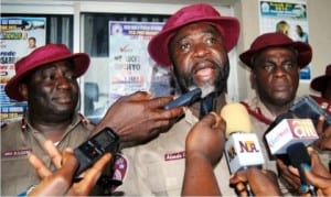 L-R: Head of Media Relations and Strategy, FRSC, Corps Commander Bisi Kazeem, representative of the Corps Marshal, Deputy Corps Marshal Ademola Lawal and Corps Public Education Officer, Corps Commander Imoh Etuk, during the 2015 Annual Petroleum Tanker Drivers' Certification inEleme Local Government Area of Rivers State on Wednesday