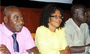 L-R: Director, International Press Centre (IPC), Lanre Arogundade, NAWOJ President, Mrs Ifeyinwa Omowole and National President, NUJ, Mr Abdulwaheed Odusile, at the public presentation of Reportage of 2015 Elections: A Monitoring Scorecard of Print and Online Media in Abuja, yesterday.