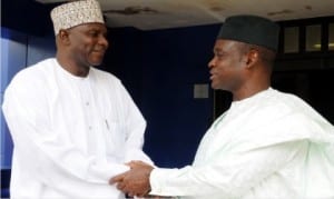 The Editor-in-Chief, News Agency of Nigeria (NAN), Mr Lawal Ado (left), welcoming Director-General, Small and Medium Enterprises Development Agency of Nigeria (SMEDAN), Alhaji Bature Masari, to NAN Headquarters in Abuja on Tuesday.