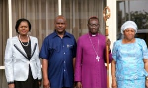 Rivers State Governor, Chief Nyesom Wike (2nd left), his Deputy, Dr (Mrs)Ipalibo Harry- Banigo (left), Archbishop Ignatius Kattey (2nd right) and his wife, in a group photograph after a courtesy call in Government House, Port Harcourt. yesterday