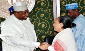 Governor Muhammed Abubakar of Bauchi State (left), welcoming the unicef Country Representative to Nigeria and Ecowas, Ms Jean Gough, during her courtesy visit to Government House in Bauchi, recently.