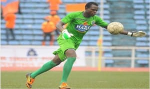Lobi Stars Fc’s Keeper, Terkaa Melai in action.