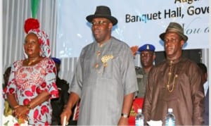 L-R: Representative of the Vice-President,  Dr Folashade Esan, Bayelsa State Governor,  Hon Seriake Dickson   and Acting Chairman, Nigerian Guild of Editors,Garba Mohammad,  at the 11th All Nigerian  Editors Conference in Yenagoa, yesterday