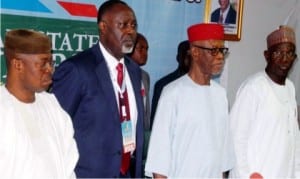 L-R: APC  Deputy  National Chairman, South, Mr Segun Oni, National Auditor, Dr George  Moghalu, APC National Chairman, Chief John Oyegun and  Deputy National Chairman, North,  Alhaji Lawan Shuaibu, during the APC National and State Auditors Workshop in Abuja, yesterday 