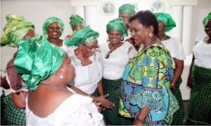 Rivers State Deputy Governor, Dr. Ipalibo Harry-Banigo (right), interracting with some members of the Mothers Union/Women's Guild of St. Alban's Anglican Church, Obuama, during their visit to her office in Government House, Port Harcourt, yesterday.