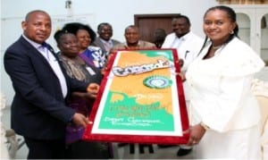 Rivers State Deputy Governor, Dr. Ipalibo Harry Banigo (right) receiving a congratulatory card from interim Chairman, Directors Forum, Community Health Practitioners, Rivers/Bayelsa State Chapter, Prince John Egbe, during a courtesy visit to Government House, Port Harcourt recently. Photo: NAN