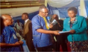 Head of Service, Rivers State, Barrister Rufus Godwins (2nd right), presenting the State Civil Service circulars to the Deputy Governor of the State, Dr Mrs Ipalibo Harry Banigo (right), at this year’s Civil Service Day celebration in Port Harcourt on Tuesday. Photo: Chris Monyanaga