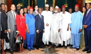 President Muhammadu Buhari (5th right), Vice President Yemi Osinbajo (5th left), Chairman, Centenary City Board, Gen. Abdulsalami Abubakar (4th right) and Board members of Centenary City, during their meeting with the President at the Presidential Villa in Abuja recently.       Photo: NAN