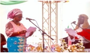Rivers State Deputy Governor,  Dr (Mrs) Ipalibo Harry Banigo (left), taking her oath of office photo: Chris Monyanaga