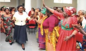 Dr. Banigo (2nd left), being welcomed by the Rivers State Widows Association, from the 23 local government areas of the State, during the 2015 International Widows Day celebration /Empowerment programme in Port Harcourt