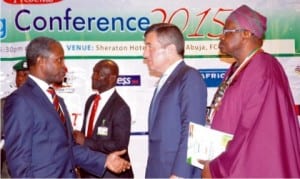 L-R:Vice President Yemi Osinbajo, discussing with U.S. Assistant Secretary, Bureau of Economic and Business Affairs, Charles Rivkin and National President, Nigerian-American Chamber of Commerce, Chief Olabintan Famutimi, at the Small and Medium Enterprises (SME) Financing Conference In Abuja, yesterday