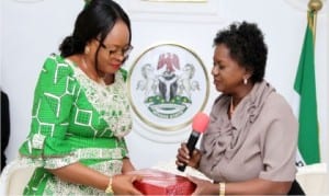 Rivers State Deputy Governor, Dr Ipalibo Harry Banigo (right), presenting a souvenir to her Enugu State counter-part, Mrs Cecilia Ezeilo, who paid her a courtesy visit at Government House, Port Harcourt, yesterday