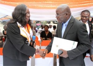 Senior Special Adviser on Administration to Rivers State Deputy Governor,, Barrister Gilbert Nria, with Managing Director/CEO, OCCION Microfinance Bank, Mrs. Bunmi Lawson, during the commissioning of the bank in Port Harcourt, recently.