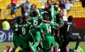 Nigeria’s Golden Eaglets celebrating their victory over Brazil at the quarter finals of the ongoing U-17 World Cup in Chile, yesterday