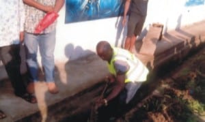 Chairman, Caretaker Committee, Degema Local Government Area of Rivers State, Mr. Tonye Tyger, participating in the monthly sanitation exercise at the Degema Cnsulate penultimate Saturday.