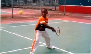 A young tennis player in action