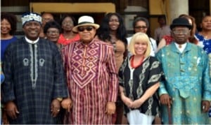 Regional ECK Spiritual Aide (RESA) for Nigeria, Mr. Ifeatu John, with Chairman, Rivers State Council of  Traditional Rulers, King Dandeson Douglas Jaja (2nd left), member, Eckankar Clergy, Anne Archer Butcher and King Kaleb Obuge, during a courtesy visit by the Eckankar Clergy to the monarch in Port Harcourt, yesterday     Photo: Ibioye Diamo