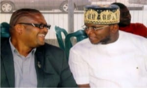 Manager, Field/Government Operations, Exxon Mobil, Mr. Adeyemi Fakoyeko (left), with lawmaker representing . Eleme Constitutency, Rivers State House of Assembly, Hon Josiah Olu, during the handover of a bus donated by NNPC/Exxon Mobil to Onne Youth Council in Port Harcourt, yesterday.