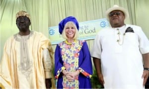 L-R: Representative of Rivers State Governor and Secretary to the State Government,  Chief Kenneth  Kobani, Guest Speaker,  Ann Archer Butcher  and Regional Eck Spiritual Adviser for Nigeria, Mr Ifeatu John Areh, during  the  African Regional Eckankar Seminar in Port Harcourt on Sunday.