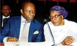 Group Managing Director, Nigerian National Petroleum Corporation (Nnpc), Dr Ibe Kachikwu, with the Permanent Secretary, Dr Jemila Suara, during Nnpc’s news conference on the forthcoming 6th African Petroleum Congress and Exhibition in Abuja, recently.