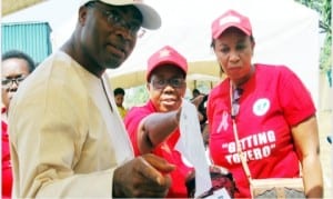 L-R: Deputy Director, Policy and Strategy, National Agency for the Control of AIDS (NACA),  Dr Chidi Nweneka, River State Coordinator,Agency for the Control of AIDS, Mrs Grace Ebere and NACA’s Principal Programme Officer,  Dories Ekeh,  at NACA/SURE-P Free Medical Outreach  in Gokana Local Government of Rivers State, yesterday