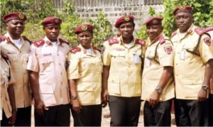 Some of the newly promoted officers of the Federal Road Safety Corps (FRSC) after the decoration with their new ranks in Ibadan, recently.