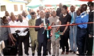 Acting Vice Chancellor, Rivers State University of Science and Technology (RSUST), Prof Chimezie Blessing Didia (middle) ,commissioning the Senior Staff Club of the institution, yesterday. . Photo: Nwiveh Donatus Ken
