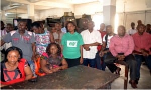 Workers of Rivers State Newspaper Corporation, publishers of The Tide Newspapers, listening attentively to the state Commissioner for Information and Communications, Dr. Austin Tam-George, during his visit to the corporation onThursday. Photo: Prince Dele Obinna