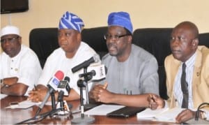 L-R: Lagos State Commissioner for Local Government, Chieftaincy and Community Affairs, Mr Muslim Folami, Commissioner for Environment, Dr Babatunde Adejare,  Commissioner for Information and Strategy,  Mr Steve Ayorinde and Commissioner for Physical Planning,  Mr Wasiu Anifowose,  at a news conference  on the demolition of Owonifari Market, Oshodi by Lagos State Government in Lagos, yesterday